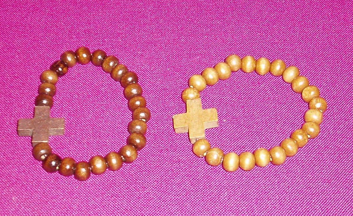 Wooden Bracelet, with simple cross, in dark and light wood.